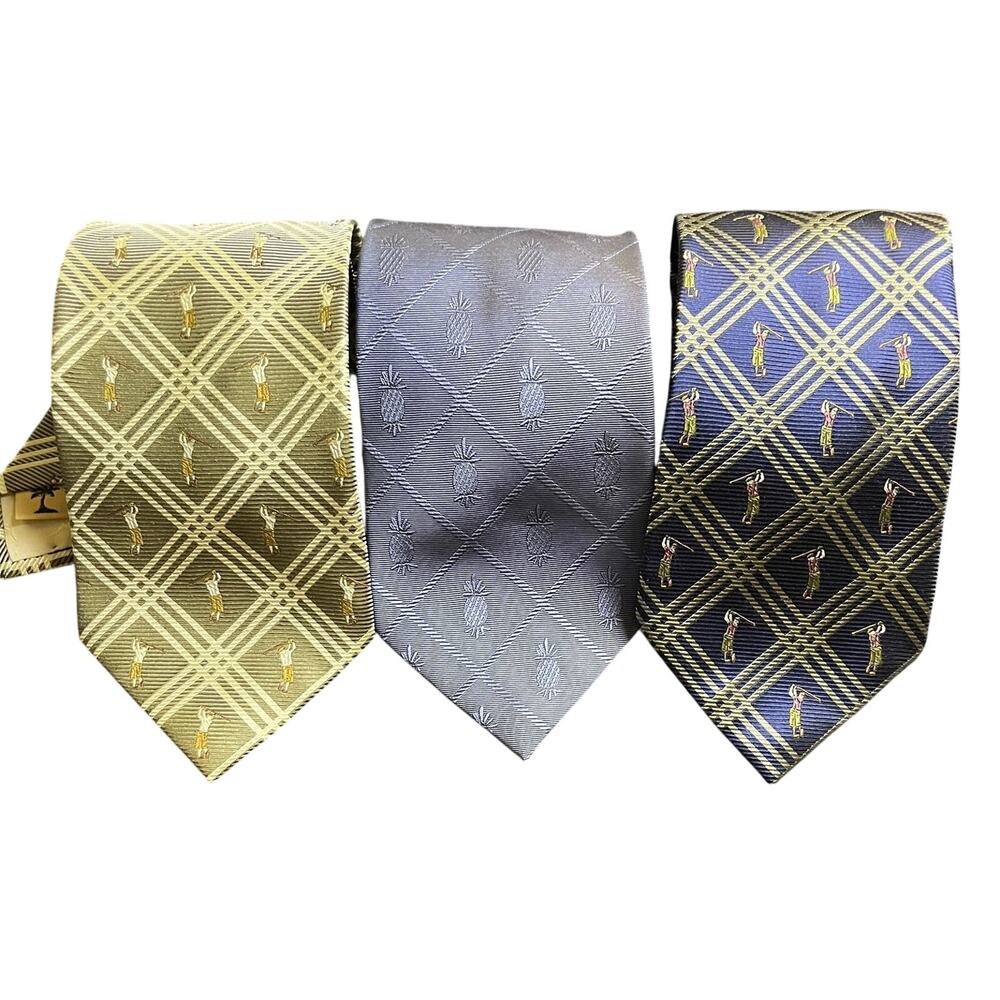 Tommy Bahama Silk Tie Lot 3 Fun Golf Pineapple Print Periwinkle Navy Khaki